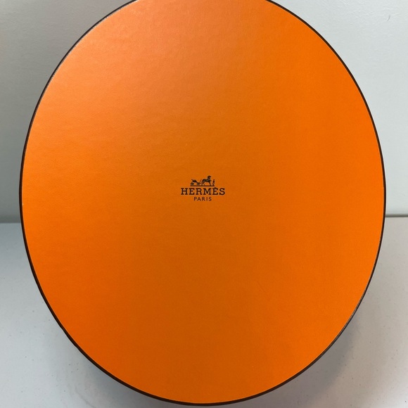 Hermes Authentic Empty Hat Box Orange Gift Storage Round Oval w Ribbon - Picture 8 of 9